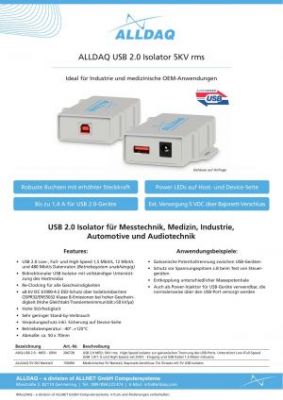 [DE] USB 2.0 Isolator Ideal für Industrie und medizinische OEM-Anwendungen